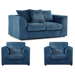 Furnishings For Less UK Luxor Jumbo Cord 2 + 1 + 1 Fabric 3 Piece Sofa Suite - Scatter Back Marine Blue - thumbnail 1