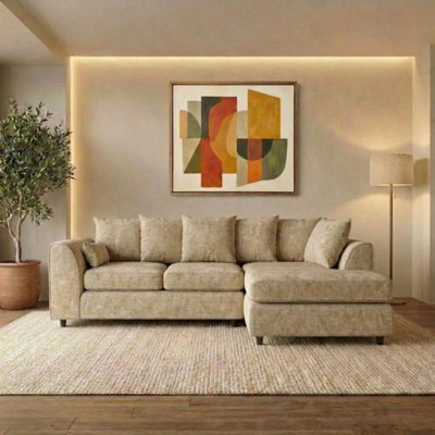 Gamzo Outlet L Shape Sofa Right Hand Facing Beige Firm Seating Couch Strong Wooden Frame Alaska Fabric Corner Sofa - image 1
