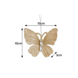 Melody Maison Set Of 3 Champagne Gold Glitter Jewelled Butterfly Christmas Decorations - 10Cm - thumbnail 7