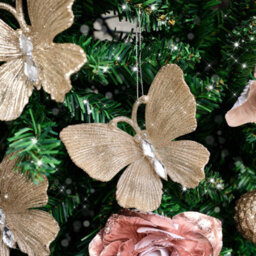 Melody Maison Set Of 3 Champagne Gold Glitter Jewelled Butterfly Christmas Decorations - 10Cm - thumbnail 5