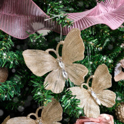 Melody Maison Set Of 3 Champagne Gold Glitter Jewelled Butterfly Christmas Decorations - 10Cm - thumbnail 3