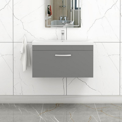Royal Bathrooms Turin Indigo Grey Gloss 800mm Wall Hung Vanity Unit 1 Drawer With Mid-Edge Basin Sink - image 1