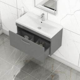 Royal Bathrooms Turin Indigo Grey Gloss 800mm Wall Hung Vanity Unit 1 Drawer With Mid-Edge Basin Sink - thumbnail 3