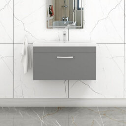 Royal Bathrooms Turin Indigo Grey Gloss 800mm Wall Hung Vanity Unit 1 Drawer With Mid-Edge Basin Sink