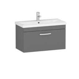 Royal Bathrooms Turin Indigo Grey Gloss 800mm Wall Hung Vanity Unit 1 Drawer With Mid-Edge Basin Sink - thumbnail 6