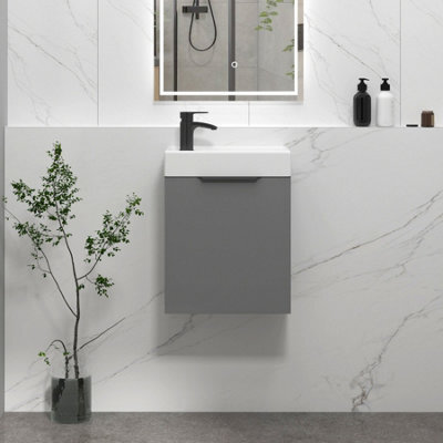 Royal Bathrooms Royal Bathroom Como 400mm Wall Hung Cloakroom Vanity Unit Ceramic Basin 1 Door Cabinet Indigo Grey Gloss With Matt Black Handle - image 1