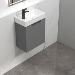 Royal Bathrooms Royal Bathroom Como 400mm Wall Hung Cloakroom Vanity Unit Ceramic Basin 1 Door Cabinet Indigo Grey Gloss With Matt Black Handle - thumbnail 6
