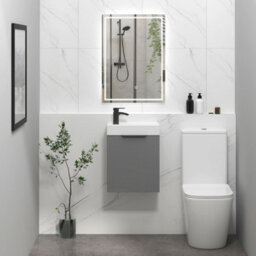 Royal Bathrooms Royal Bathroom Como 400mm Wall Hung Cloakroom Vanity Unit Ceramic Basin 1 Door Cabinet Indigo Grey Gloss With Matt Black Handle - thumbnail 4