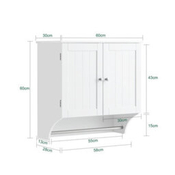 Sobuy Bzr84-W, Bathroom Wall Cabinet Medicine Cabinet Storage Cabinet Cupboard,white,w60Xd30Xh60 - thumbnail 3