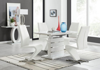 Furniturebox Uk Renato 120Cm High Gloss Extending Dining Table And 4 White Willow Chairs - image 1