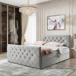 Malaga M Bedroom Upholstered Bed Mdf Laminated Board Hr Foam Bonell Spring Wooden Frame With Topper 180X200 Light Grey