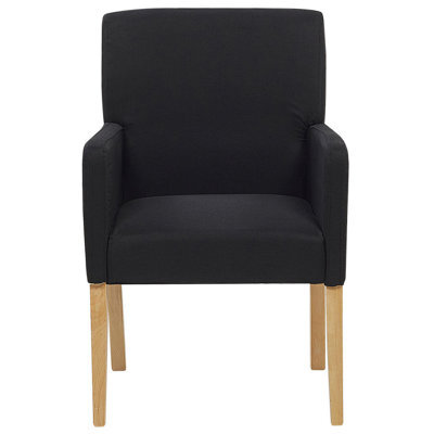 Beliani Armchair-Style Dining Chair, Black Fabric Upholstery, Rubberwood Legs, With Arms, W58 X D60 X H89Cm - image 1