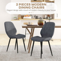 Homcom Dining Chairs Set Of 2 Upholstered Kitchen Chairs W/ Metal Legs Grey - thumbnail 4