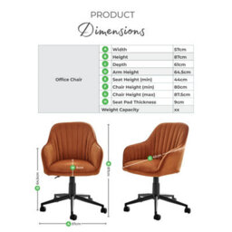 Furniturebox Booker Orange Velvet Tub Swivel Office Chair - Computer Desk Chair - Office Chair - Desk Chair - 2 Year Warranty - thumbnail 8