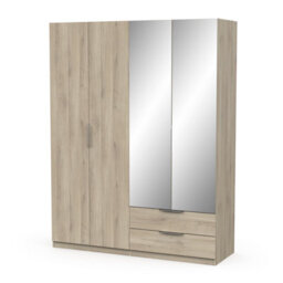 FurniComp LTD Furnicomp Chicago 4 Door 2 Drawer 160Cm Oak Effect Space Saving Mirrored Wardrobe - thumbnail 3