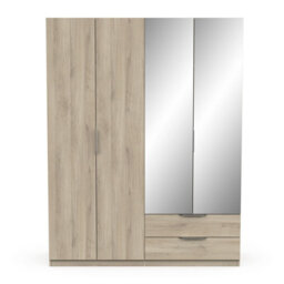 FurniComp LTD Furnicomp Chicago 4 Door 2 Drawer 160Cm Oak Effect Space Saving Mirrored Wardrobe - thumbnail 2