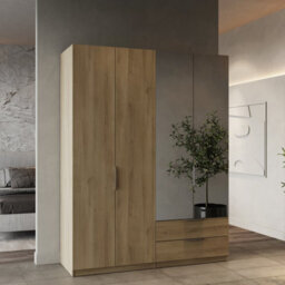 FurniComp LTD Furnicomp Chicago 4 Door 2 Drawer 160Cm Oak Effect Space Saving Mirrored Wardrobe - thumbnail 1