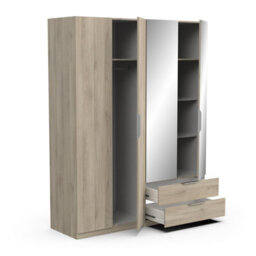 FurniComp LTD Furnicomp Chicago 4 Door 2 Drawer 160Cm Oak Effect Space Saving Mirrored Wardrobe - thumbnail 5