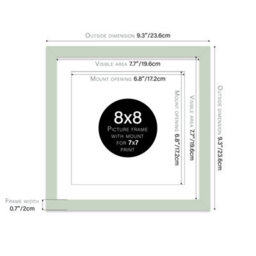 "8X8"" Mint Green Picture Frame - 8X8"" Square Frame With 7X7"" Mount For 8X8""/7X7"" Pictures Luxurious Style Room Decor, 1 Pack" - thumbnail 2