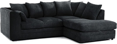 BlissFurniture Ltd Bliss Furniture Black Jumbo Cord 4 Seater Right Hand Corner Sofa Scatter Back Design Compact And Comfortable Sofa - image 1
