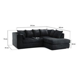 BlissFurniture Ltd Bliss Furniture Black Jumbo Cord 4 Seater Right Hand Corner Sofa Scatter Back Design Compact And Comfortable Sofa - thumbnail 2