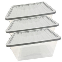 Star Supplies 5 Large 62 Litre Clear Plastic Home Office Storage Containers Complete With Silver Lids - thumbnail 2