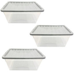 Star Supplies 5 Large 62 Litre Clear Plastic Home Office Storage Containers Complete With Silver Lids - thumbnail 3