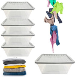 Star Supplies 5 Large 62 Litre Clear Plastic Home Office Storage Containers Complete With Silver Lids