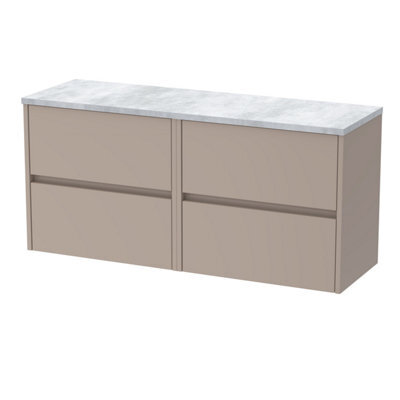 Balterley Chartley Contemporary Wall Hung 4 Drawer Vanity Unit With Bellato Grey Laminate Worktop, 1200mm, Taupe - image 1