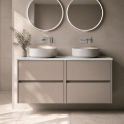 Balterley Chartley Contemporary Wall Hung 4 Drawer Vanity Unit With Bellato Grey Laminate Worktop, 1200mm, Taupe - thumbnail 2