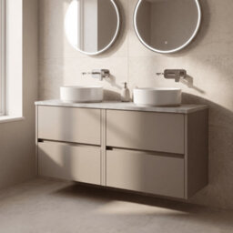 Balterley Chartley Contemporary Wall Hung 4 Drawer Vanity Unit With Bellato Grey Laminate Worktop, 1200mm, Taupe - thumbnail 3
