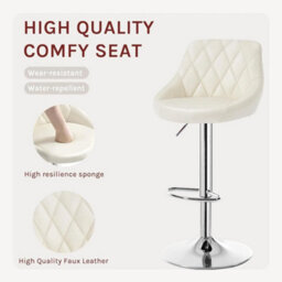 Modern Bar Stools Cream Adjustable Swivel Chair With Backrest Footrest - 4X Cream - thumbnail 5