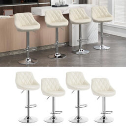 Modern Bar Stools Cream Adjustable Swivel Chair With Backrest Footrest - 4X Cream - thumbnail 2