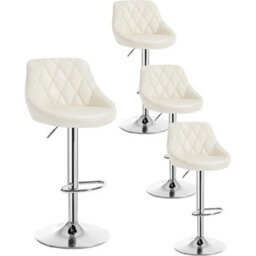 Modern Bar Stools Cream Adjustable Swivel Chair With Backrest Footrest - 4X Cream