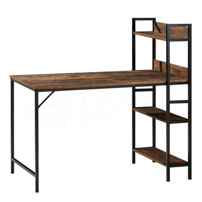 Dark Wood Computer Desk With 3 Shelves Home Office Desk Pc Laptop Table Workstation - image 1