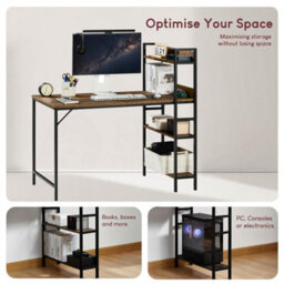 Dark Wood Computer Desk With 3 Shelves Home Office Desk Pc Laptop Table Workstation - thumbnail 6