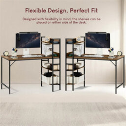 Dark Wood Computer Desk With 3 Shelves Home Office Desk Pc Laptop Table Workstation - thumbnail 5