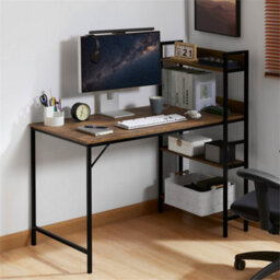 Dark Wood Computer Desk With 3 Shelves Home Office Desk Pc Laptop Table Workstation - thumbnail 4