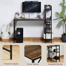 Dark Wood Computer Desk With 3 Shelves Home Office Desk Pc Laptop Table Workstation - thumbnail 3