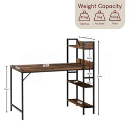 Dark Wood Computer Desk With 3 Shelves Home Office Desk Pc Laptop Table Workstation - thumbnail 2