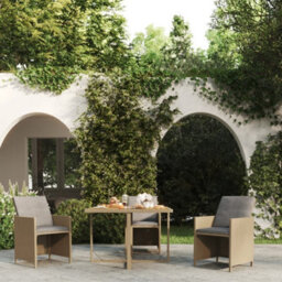 Walplus Garden Table Beige 109X107X74 Cm Poly Rattan&solid Wood Acacia - thumbnail 1