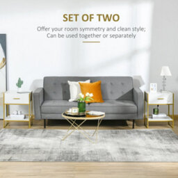 Wyld Haus Niva Set Of 2 White And Gold Modern Bedside Tables With Drawer And Shelf 45 X 40 X 60 Cm - thumbnail 4