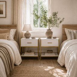 Wyld Haus Niva Set Of 2 White And Gold Modern Bedside Tables With Drawer And Shelf 45 X 40 X 60 Cm - thumbnail 1