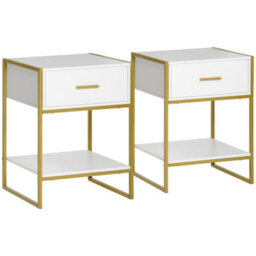 Wyld Haus Niva Set Of 2 White And Gold Modern Bedside Tables With Drawer And Shelf 45 X 40 X 60 Cm - thumbnail 2