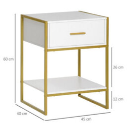 Wyld Haus Niva Set Of 2 White And Gold Modern Bedside Tables With Drawer And Shelf 45 X 40 X 60 Cm - thumbnail 3