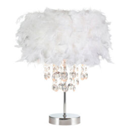 Happy Homewares Chandelier Style White Feather Table Lamp With Waterfall Drops - thumbnail 1