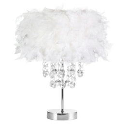Happy Homewares Chandelier Style White Feather Table Lamp With Waterfall Drops - thumbnail 2