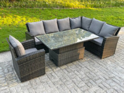 Fimous High Back Pe Rattan Corner Sofa Set Garden Furniture Adjustable Rising Lifting Table Set With Armchair - thumbnail 2