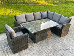Fimous High Back Pe Rattan Corner Sofa Set Garden Furniture Adjustable Rising Lifting Table Set With Armchair - thumbnail 3