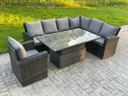 Fimous High Back Pe Rattan Corner Sofa Set Garden Furniture Adjustable Rising Lifting Table Set With Armchair - thumbnail 1